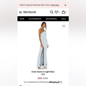 NBD Evan Gown - never worn/with tags. Light blue - size large.